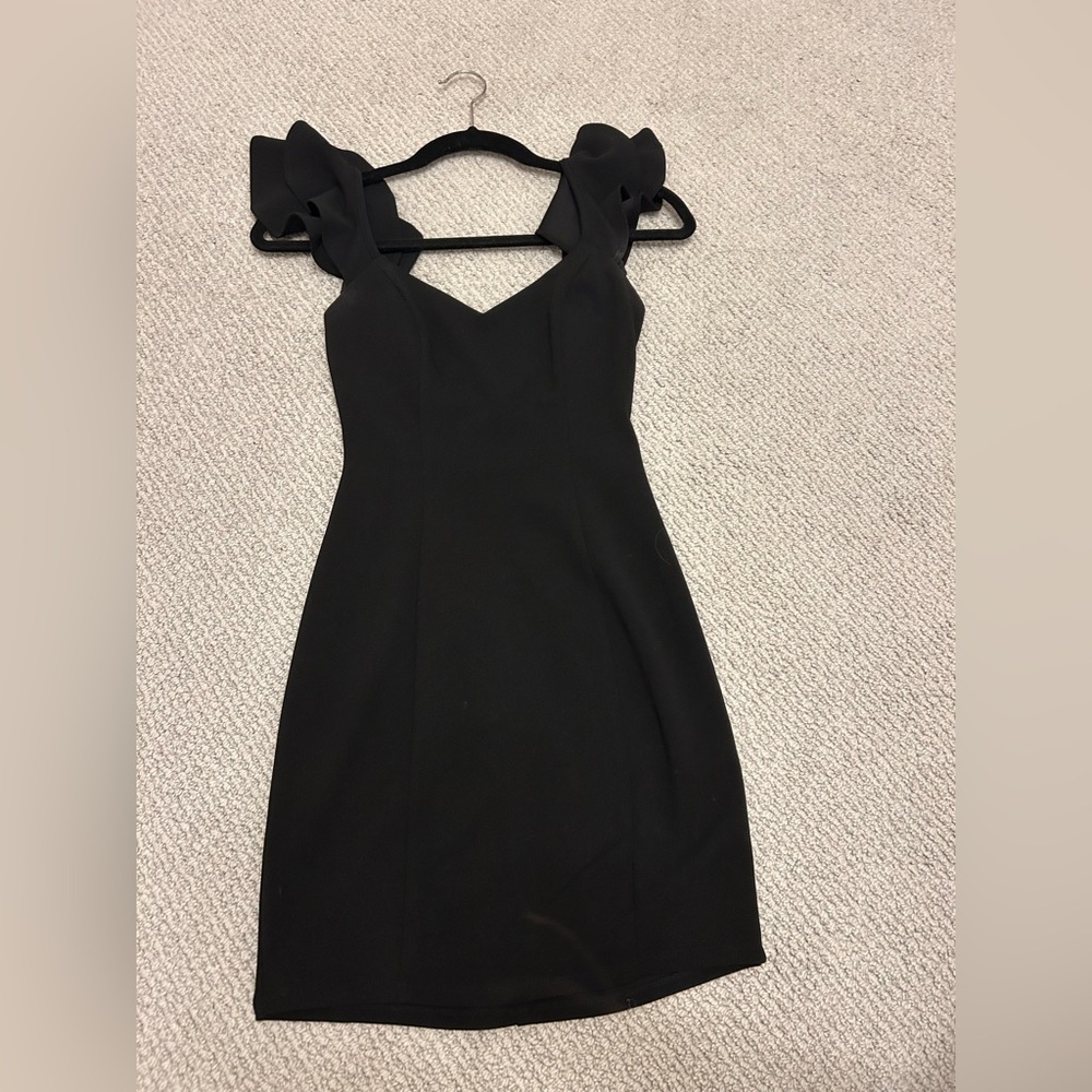 Black bodycon mini ruffle sleeve dress